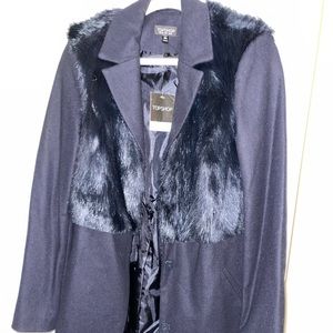 TOPSHOP navy fur waistcoat